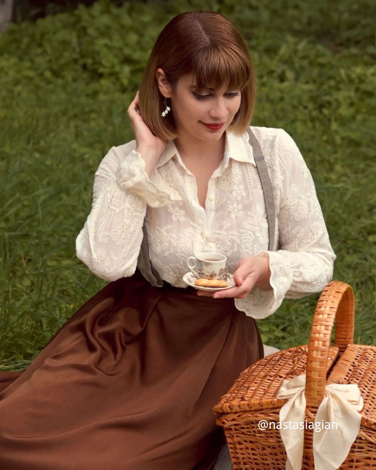 The Beige Lapel Embroidery Long Sleeve Blouse - Image 6