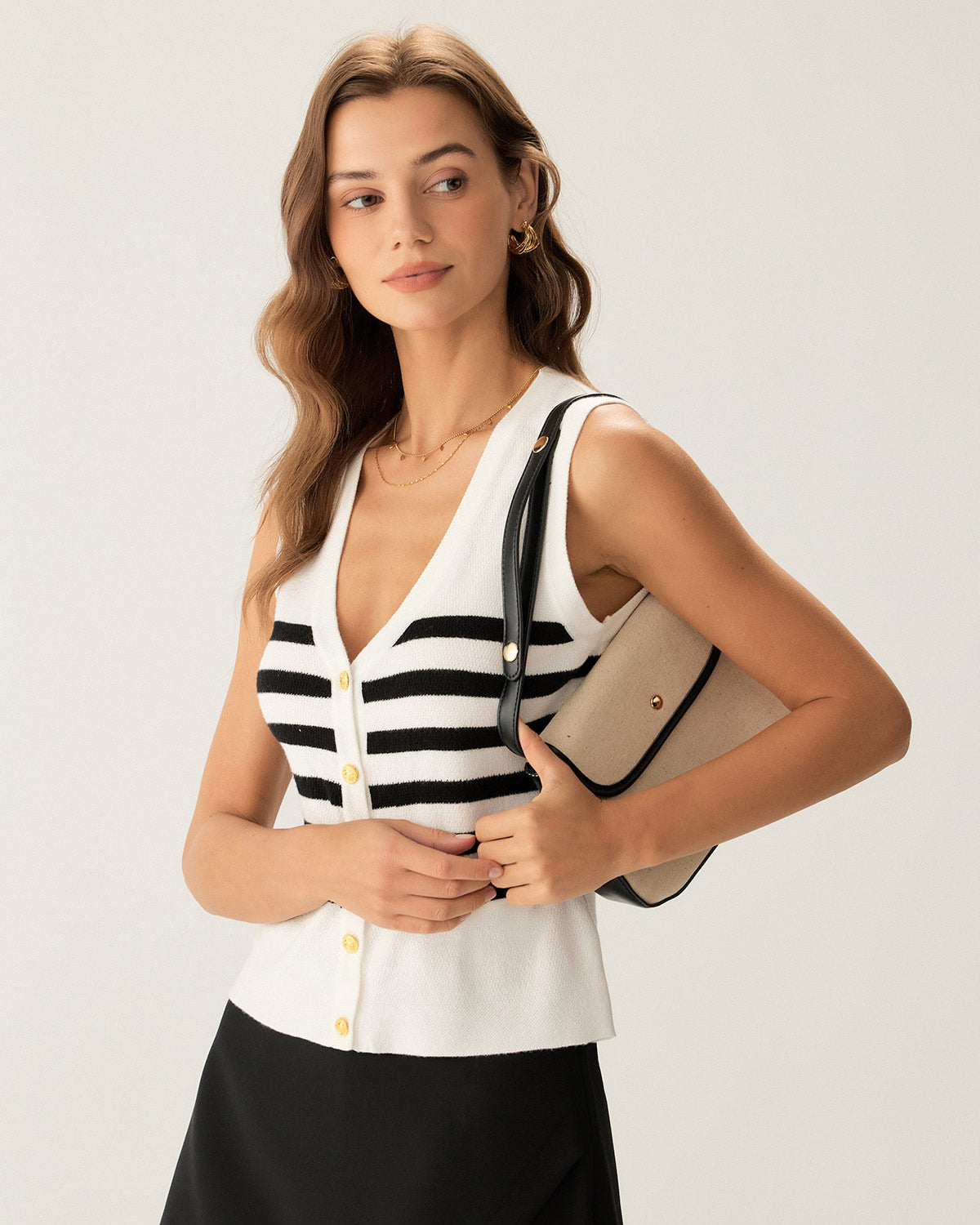 White Striped Button Tank Top - Image 3